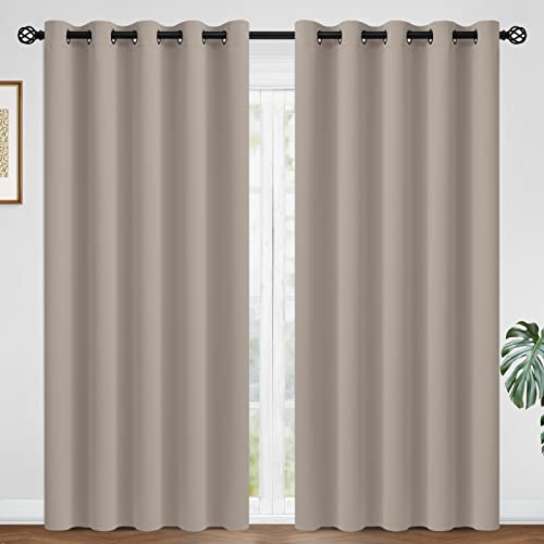 Image of COSVIYA Grommet Room Darkening Natural Curtains 84 inch Long for Bedroom | Light Blocking Insulated Thermal Curtains for Living Room, Blackout Thick Polyester Window Drapes,62x84 inches, 2 Panels