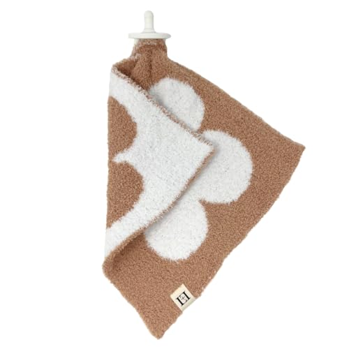 Image of Baby Lovey Pacifier /Teether Holder 10 inchx10 inch - DreamSoft Knitted Cuddly Soothie Reversible Mini Comfort Blanket - Cute Newborn Gift Essential for Babies Boys and Girls (Flower Cafe /White)