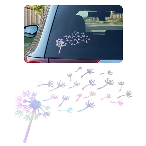 Image of Car Dandelion Flying Sticker, Waterproof Auto Dandelion Flying Flower Sticker with Music Notes, 7.9 inchx5.5 inch Die Cut Vinyl Dandelion Decal for Car Window Laptop, Car Accessories (Colorful)
