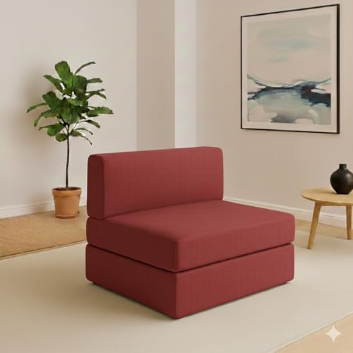 Karmakasa 2 Seater Sofa Cum Bed | Convertible Folding Sleeper Sofa | EPE Foam | Space-Saving Design for Living Room & Guest Room | Maroon