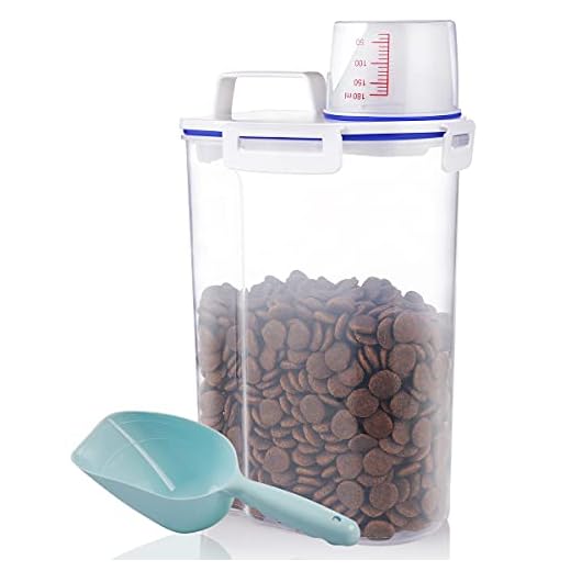 Kytely Upgraded Airtight Pet Food Storage Container, Small Dog Food Container with Measuring Cup, Cat Food Container with Pour Spout, 4 Seal Buckles Food Dispenser for Regular Food, Dogs, Cats, Birds