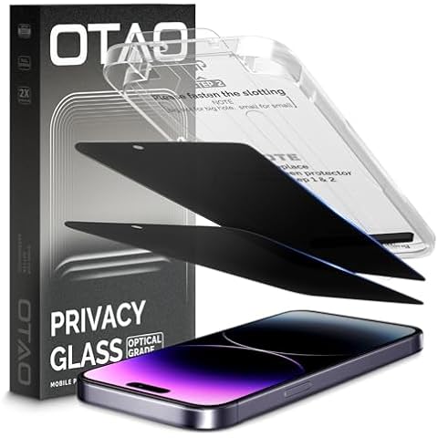 OTAO Privacy Screen Protector for iPhone 14 Pro Max, 2Pack Tempered Glass Cover, Easy Installation Anti Spy Full Coverage 9H Scratch Resistant Film, Case Friendly Cover