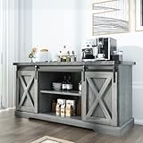 Squireewo Farmhouse Buffet Cabinet Sideboard with Sliding Barn Doors, Rustic Coffee Bar Cabinet Serv