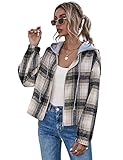 Springrain Womens Casual Long Sleeve Sweatshirts Plaid Short Zip Up Hoodie Jacket(Black-M)