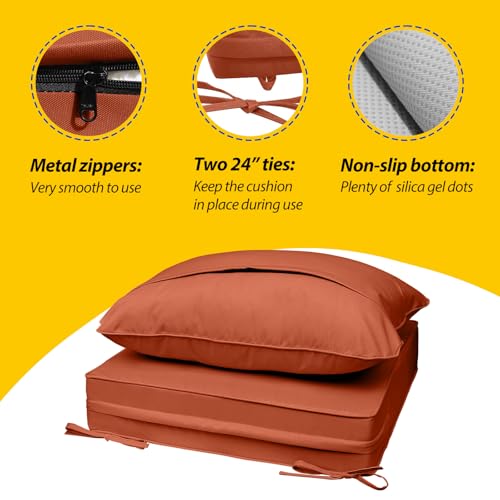 Image of AAAAAcessories Outdoor Deep Seat Cushions, Waterproof, Fade-Resistant Patio Furniture Replacement Cushions, 25.5 inch x 25.5 inch x 5 inch + 25.5 inch x 19 inch, Set of 2, Rust