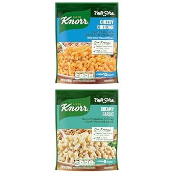 Discover Delicious Knorr Pasta Sides Bundle Cheesy Rotini & Creamy Garlic - Quick, Flavorful Pasta Dishes with No Artificial Flavors or Preservatives, 4.3 oz 2ct Each