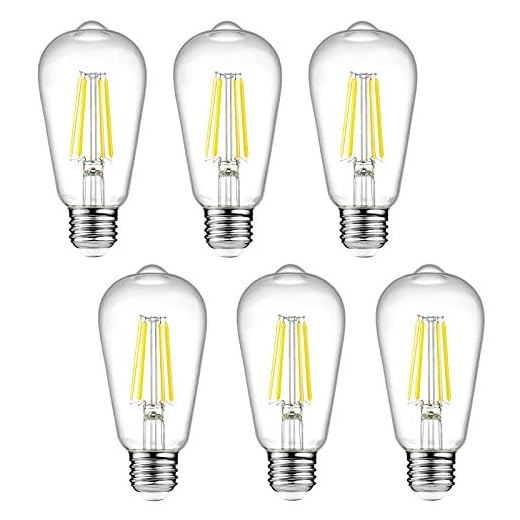 Dimmable Ascher Vintage LED Edison Bulbs, 6W, Equivalent 60W, Bright Daylight White 4000K, 80+ CRI, ST58 Antique LED Filament Bulbs, E26 Medium Base, Clear Glass, 6 Count (Pack of 1