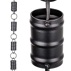 Rain Chains Pacific Drie strepen Cilinder Channel Link Regenketting, 8,5 Voet Lengte, Aluminium, Zwart Poedergecoat, Decoratief & Functioneel voor Gutter Downspouts