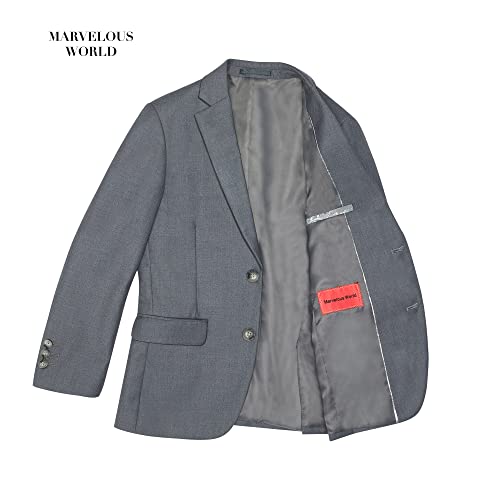 Marvelous World Boys' Suits Slim Fit 5 Pieces Adjustable Waist Boys Formal Suit Set Dark Gray #TOP5