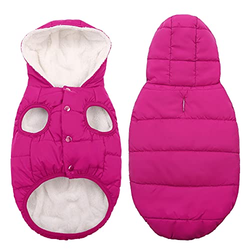 Dog Fleece Hoodie, Windproof Waterproof Dog Coat Fleece & Cotton Lined Warm Dog Jacket, Cold Weather Pet Apparel Clothes Vest For Small Medium Large Dog (Xl: Length 16.5", Chest 20"-22.8", Pink) #TOP1