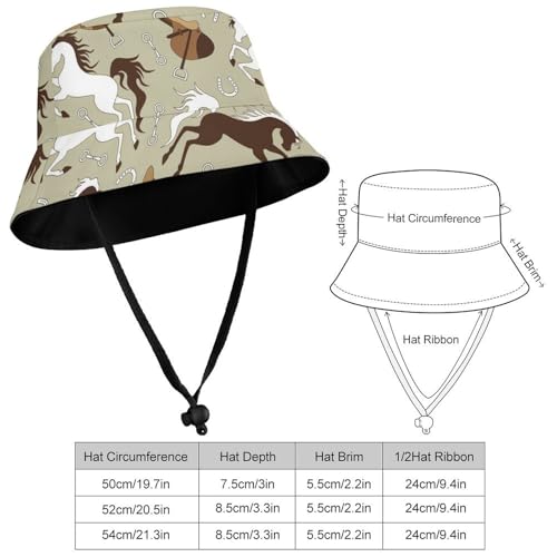 Brown and White Horse Saddle and HorseshoeChildren's Bucket Hat for Boys and Girls, Breathable Summer Beach Hat54cm2