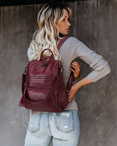 Image of Uromee Travel Backpack Purse for Women Vegan Leather Ladies Fashion Tassel Shoulder Bag Convertible