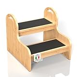 Sgabello in legno a 2 gradini per bambini con superficie antiscivolo, Heavy Duty 2-Step Sc...