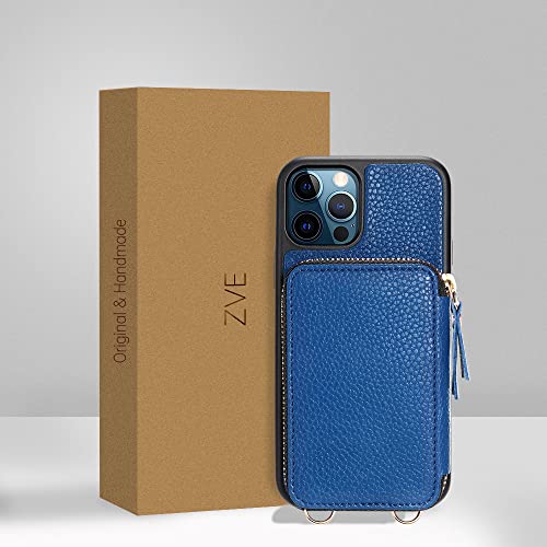 Zve Iphone 12/12 Pro Crossbody Wallet Case With Lipstick Loops, Rfid Zipper Phone Case With Card Holder Wrist Strap For Women, Leather Purse Cover Gift For Iphone 12/12 Pro(6.1 Inch), 5G-Navy Blue #TOP7