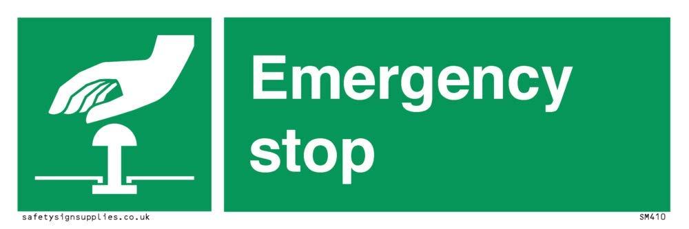 Viking Signs SM410-L15-1M "Emergency Stop" Sign, 1 mm Semi-Rigid Plastic, 50 mm H x 150 mm W