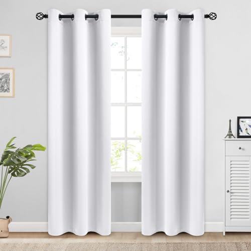 Image of COSVIYA Grommet Room Darkening Pure White Curtains 84 inch Long for Bedroom | Light Blocking Insulated Thermal Curtains for Living Room, Blackout Thick Polyester Window Drapes,38x84 inches, 2 Panels