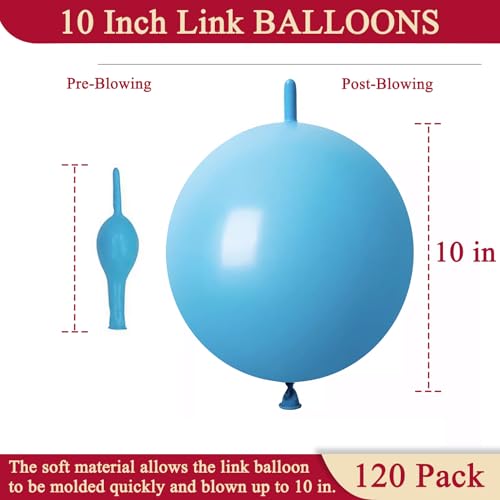 Image of Light Blue Link Balloons 10 Inch 120 Pcs Latex Linking Balloons for Birthday Wedding Party Festival Decorations