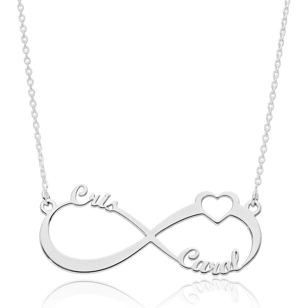 doble aro doble aro - Collar Infinito con Nombres - Colgante Infinito en Plata de Ley Personalizado con Nombres Familia - Gargantilla para regalar - Regalo Día Madre, de los Enamorados (Corazón plata)