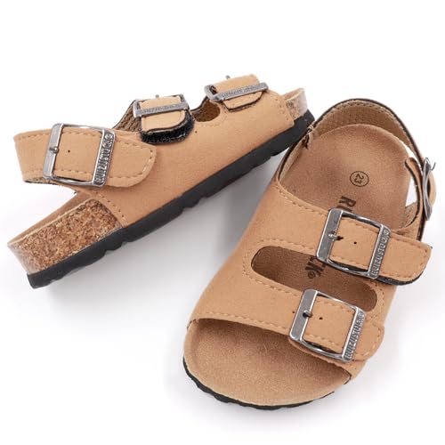 Image of Kid Sandals Boys Girls Comfort Cork Footbed Summer Slides Sandals Toddler Adjustable Buckle Slip-On Sandal Open Toes Casual Flat for Little Kid /Big Kid
