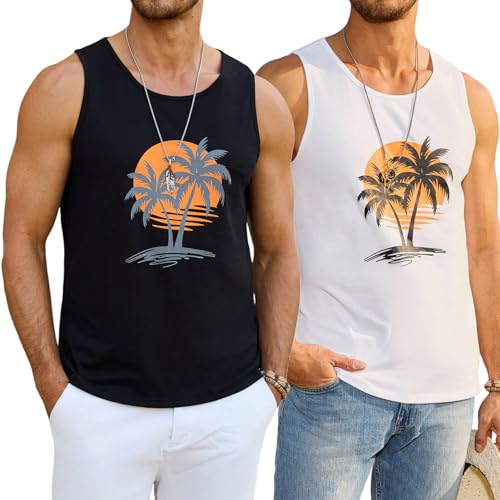 Terecey Camiseta Tirantes Hombre Verano con Estampado Playa Palm Beach Hawái Basic Tank Top Camisetas Playa sin Mangas Hombre para Correr Entrenamiento Gym