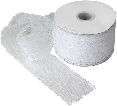 2" Wide x 25 Yards White Floral Pattern Lace Ribbon for Decorating, Floral Designing and Crafts