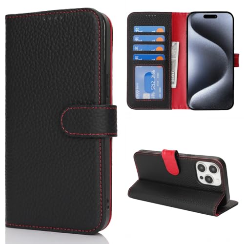 Étui en cuir véritable iPhone 15 Pro Max pour voyager léger avec vos cartes bancaires