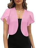 AFVETUT Ladies Ruffle Short Sleeve Shrugs for Dress Cropped Chiffon Sheer Open Front Lightweight Car