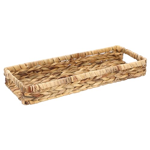 BSTKEY Natural Water Hyacinth Bathroom Toilet Tank Storage Basket, Woven Toilet Paper Holder Napkin Organizer Rectangle Storage Tray with Handles (43 * 16 * 5CM) - Cosy Home Interiors BSTKEY Natural Water Hyacinth Bathroom Toilet Tank Storage Basket, Woven Toilet Paper Holder Napkin Organizer Rectangle Storage Tray with Handles (43 * 16 * 5CM)