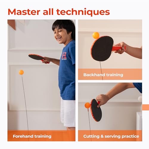Image of Lifelong Table Tennis Trainer for Beginners| Rebound Rackets and Balls Base Training Practice Set 2 Long Poles, 5 Balls,2 Racquets & 1N Pedestal | Chrome