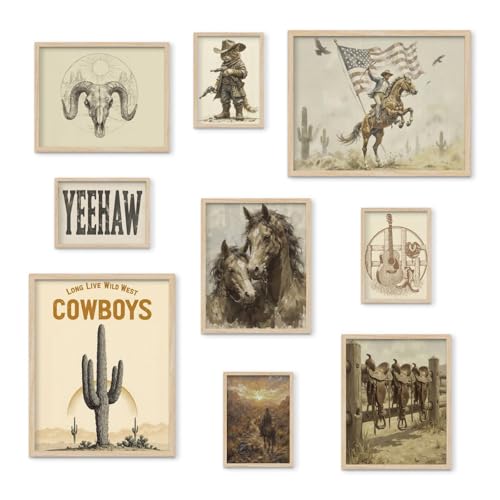 Putuo Decor Western-Cowboy-Wandkunst, Vintage-Wester-Dekor, langlebig, wilder Westen, Kaktus, rustikal, südwestliche Wandkunst für Wohnzimmer, Schlafzimmer, Büro, Cowboy, ästhetische Drucke, ungerahmt