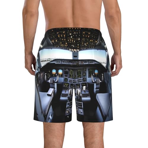 Airplane Cockpit Men's Swim Trunks Quick Dry Board Shorts with Pockets Casual Drawstring Beach Shorts3