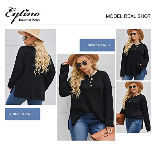 Image of Eytino Womens Plus Size Sweaters Casual Long Sleeve Loose V Neck Button Henley Tops Pullover Knit Jumpers,(1X-5X)