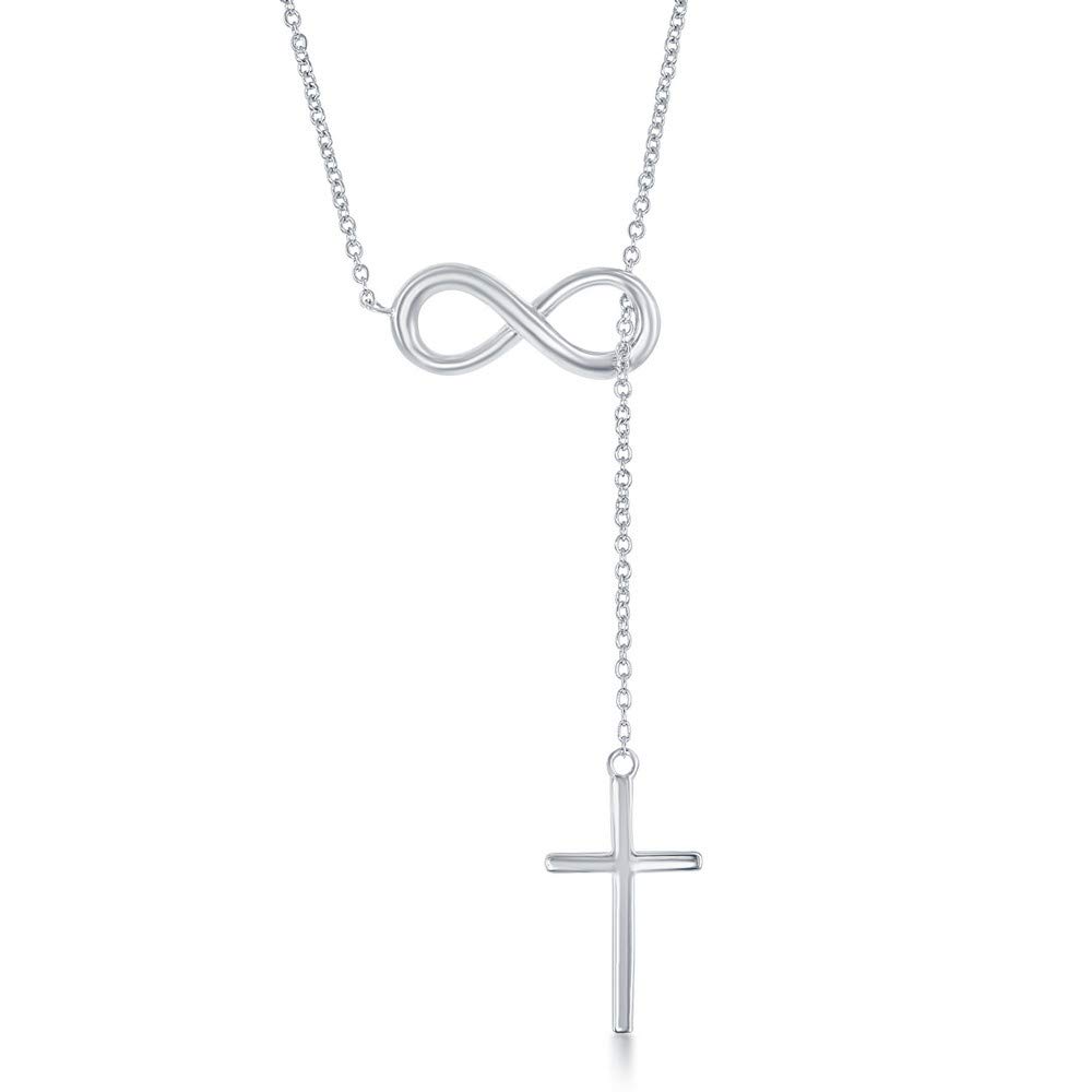 Sterling Silver Gold Plated Cross Infinity Necklace for Women | Lariat Cross Necklace | Communion Confirmation Gift | Silver or Gold Cross Infinity Pendant for Girls