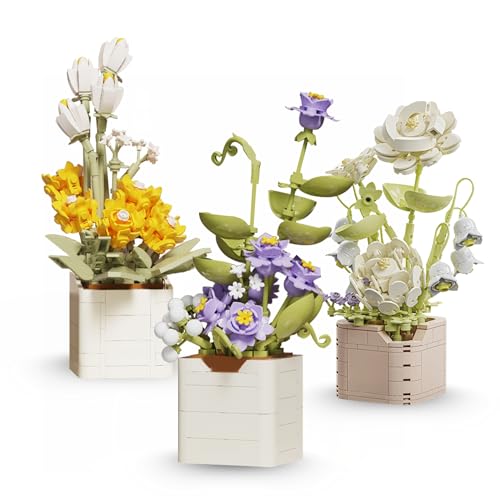 New Block Collection Bouquet – Set de Construction Fleur – Modèle de Fleur en Briques pour Adultes – Kit de Construction Créatif et Décoratif - Idée Cadeau Originale (3 Flower Pack - C)