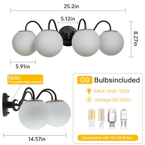 Image of Vintage Matte Black Bathroom Vanity Light Fixtures Over Mirror 4 Lights
