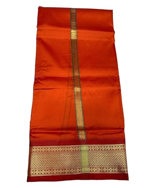 Ishrat Textiles Exquisite Silk Pattu Panchalu: Casual Style Unstitched Dhoti For Men With Stole-Ideal For Pooja And Special Occasions, Red, Free Size-image-4