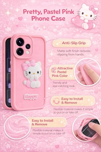 Image of AeoFit Cute 3D Cartoon Soft Silicone Back Cover for Realme P4x 5G - Stylish Design Slim Protective Case with Camera Protection for Realme P4x 5G (Pink)