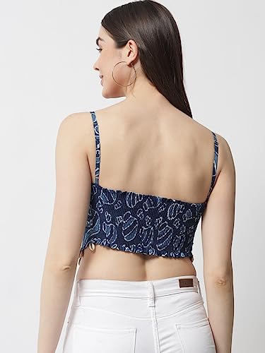 Image of POPWINGS Casual Hankie Cotton Sustainable Bagru Print Crop Top for Women || Square Neck Crop Top for Women || Sleeveless Crop Top for Women || Cotton Women Crop Top for Summer