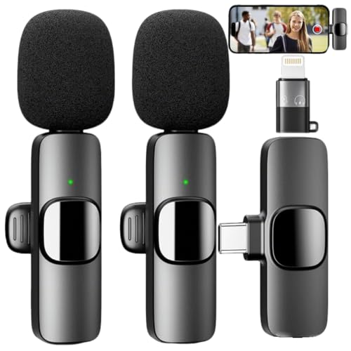 Micrófono Inalámbrico para iPhone, Android   Microfono Solapa para Grabación de Vídeo, Cancelación de Ruido Mini Mic para iPad, Mic de clip con USB C/Lightning para Creadores de Contenido y Podcast