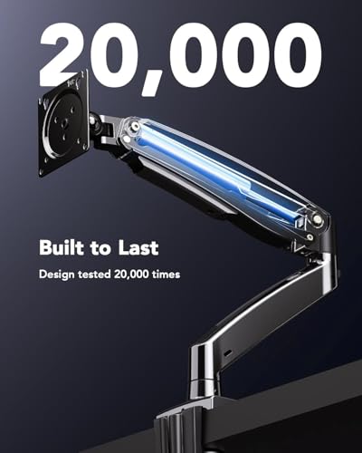 Image of HUANUO Single Monitor Arm for 13-35 inch Screens,Ultrawide Computer Monitor Mount Holds 26.4lbs,Upgraded Adjustable Monitor Stand with USB,C-Clamp&Grommet Base,VESA 75x75 /100x100mm(Black)