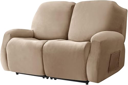 Vista 50 de Fundas de terciopelo elástico para sillas reclinables, fundas para sofá biplaza de 2 cojines, 6 piezas, fundas protectoras para muebles con bolsillo