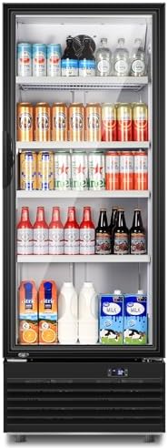 Tylza Commercial Refrigerator with Glass Door Display Beverage Fridge, 350L Upright Beverage Cooler Merchandiser with Rebound Door, Fast Cooling, Low Noise, Black