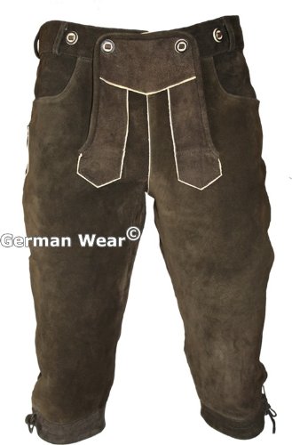 Lederhosen knie lengte broek broek gemaakt van Suede Leer Donker bruin, Grootte: 60 - Afbeelding 4