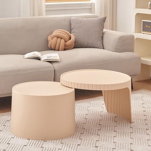 Table basse ronde lot de 2 gigognes en plastique blanc pour salon moderne