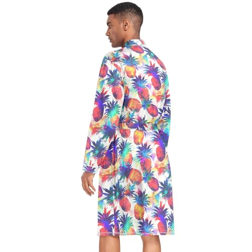 Laprad Men's Robe Long Sleeves Kimono Bathrobe Spa Soft Lightweight Pineapple Robes Sleepwear2