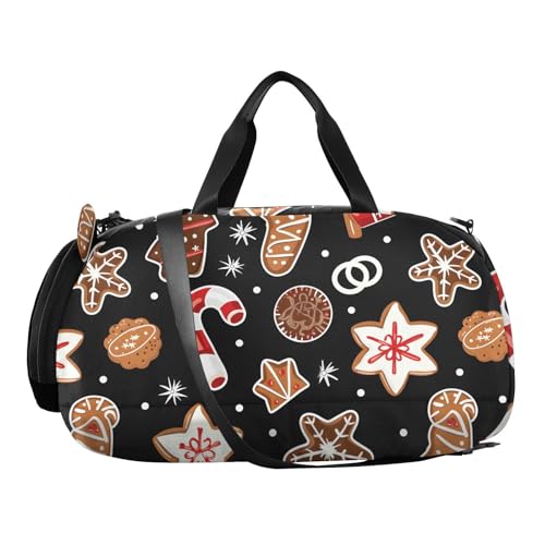 Duffle Bag for Boys or Girls with Shoes Compartment, Christmas Candy Snow Biscuit Sports Travel Bag Overnight2