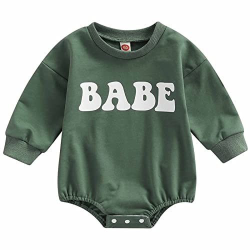Image of Snr-k Baby Girl Boy Crewneck Sweatshirt Romper Long Sleeve Newborn Outfit Top Letter Print Fall Winter Clothes