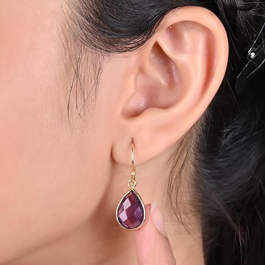 Gempires Teardrop Crystal Earring, Pear Shape Dangle Drop Earrings, Natural Gemstone Earring, Minimal, Everyday Wear, Hypoallergenic 14k Gold Plated, Gift for Mom Wife friend - Image 2