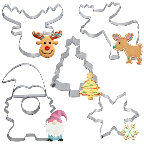 KOOOGEAR Lot de 5 emporte-pièces de Noël en acier inoxydable pour pâtisserie, gâteau fondant, arbre de Noël, personnes en pain d'épices, bas (Mold-Man)