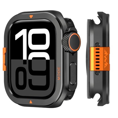2 in 1 Cover Compatibile con Apple Watch Serie 10 Metallo Custodia Trasformare 46mm in Ultra Look Bumper Robusto con Copertura Posteriore per iWatch 46mm Nero